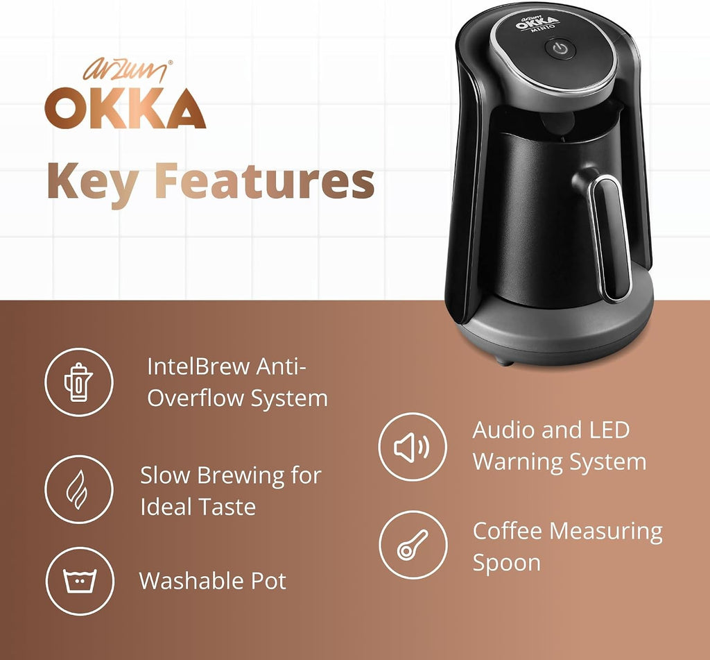 Arzum OKKA Minio OK004-K Turkish Coffee Machine 4 Cup Black Chrome 480W