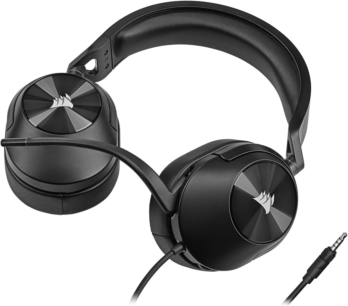 Corsair HS55 Stereo Headset, Carbon, 50mm Neodymium Drivers, Wired