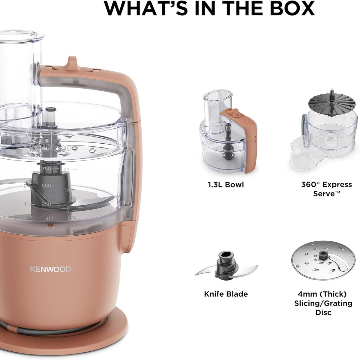 Kenwood MultiPro Go Food Processor 6500W 1.3L Bowl Clay Red - FDP22.130RD