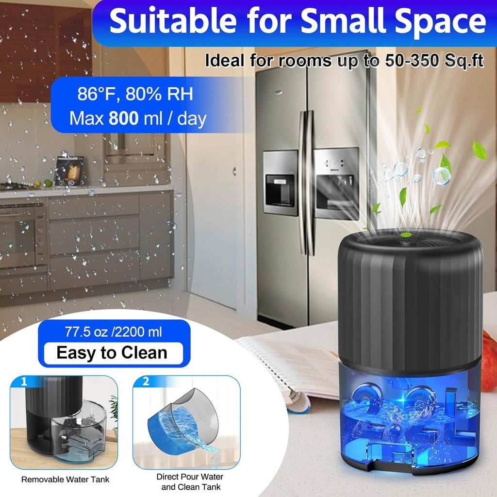 2200ML Auto Defrost Black Dehumidifier for Home: Quiet & Efficient for Bedrooms