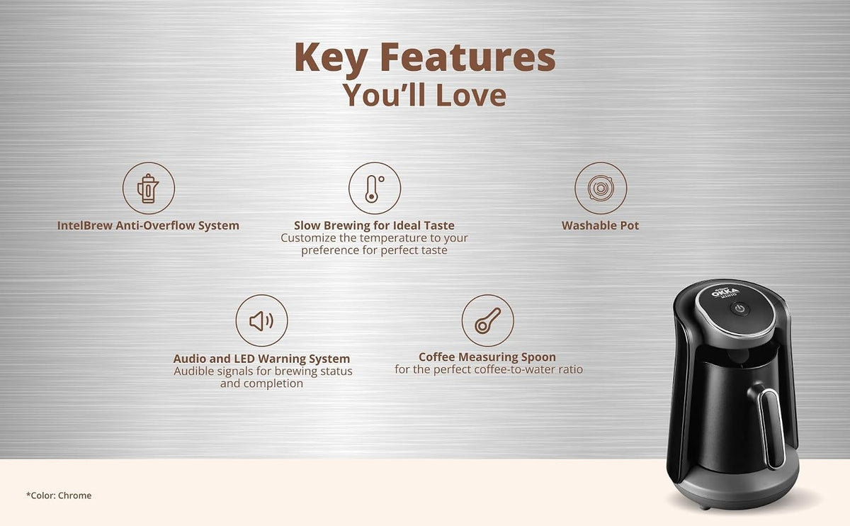 Arzum OKKA Minio OK004-K Turkish Coffee Machine 4 Cup Black Chrome 480W