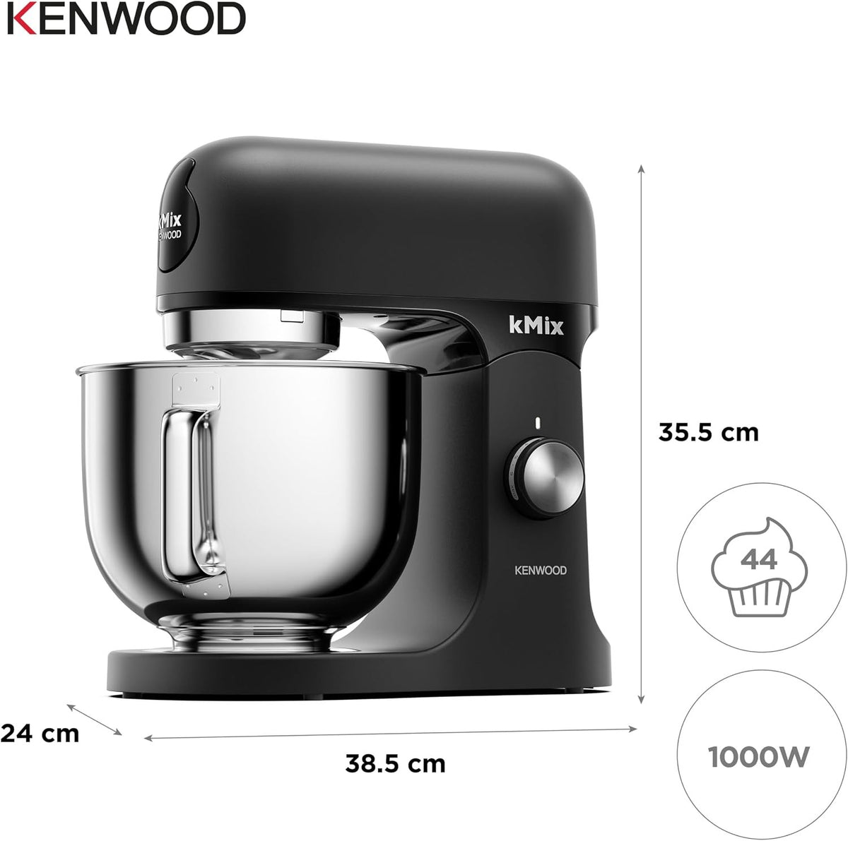 Kenwood KMX751ABK Stand Mixer kMix Powerful Kitchen Machine 5L 1000W Sleek Black
