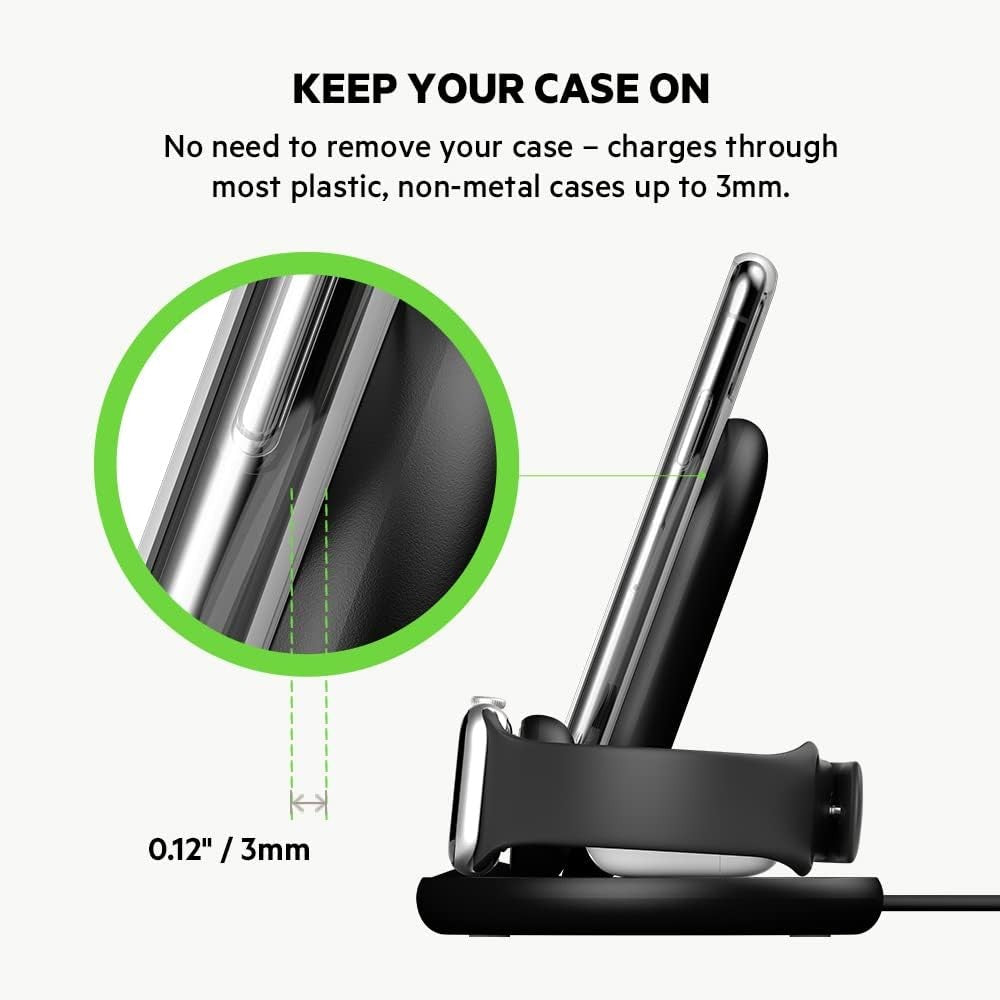 Belkin WIZ001MYBK Indoor 3-in-1 Wireless 7.5W Mobile Device Charger - Black