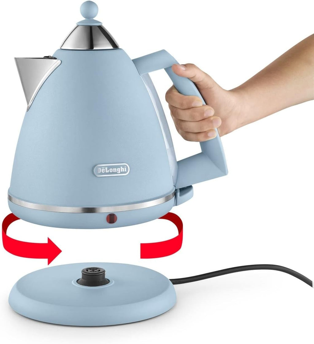 De'Longhi Argento Flora KBX3016.AZ Kettle, 360 Swivel Base & Cord Storage, Blue