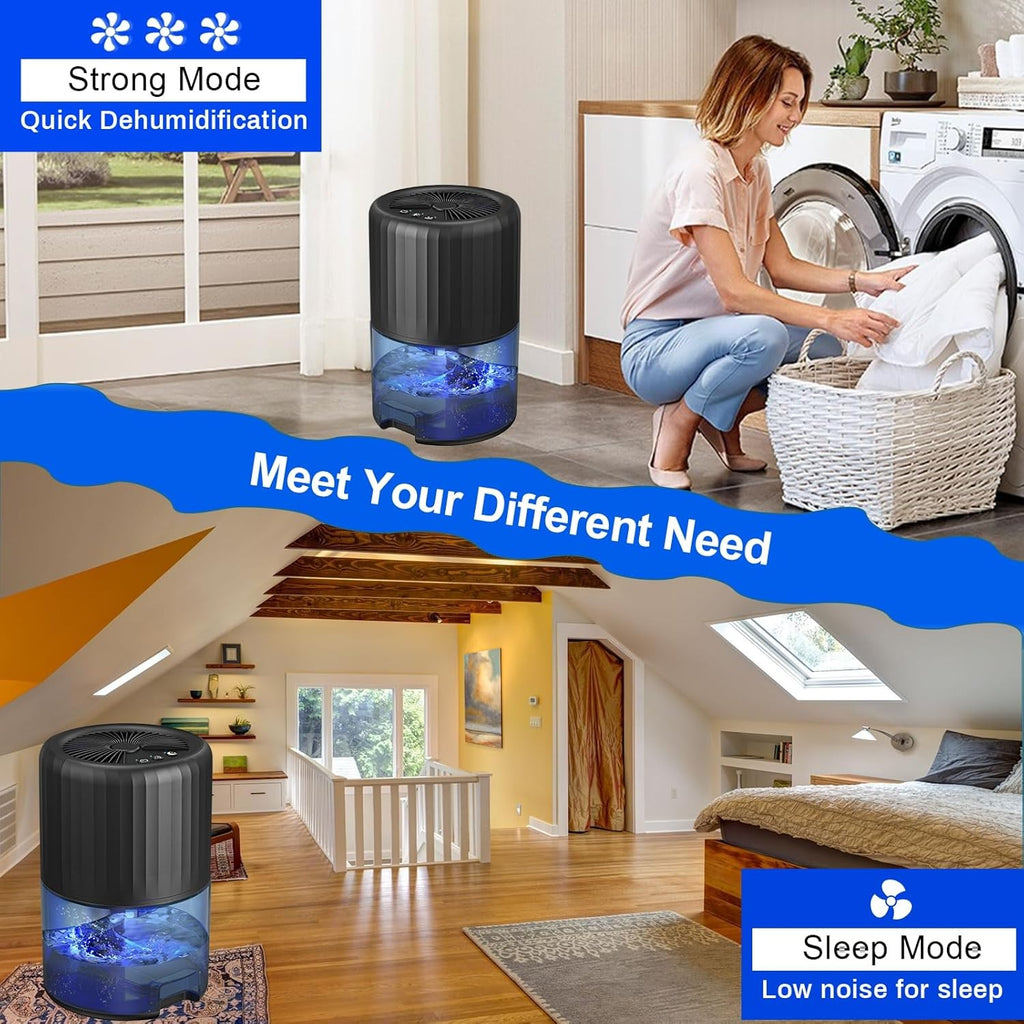 2200ML Auto Defrost Black Dehumidifier for Home: Quiet & Efficient for Bedrooms