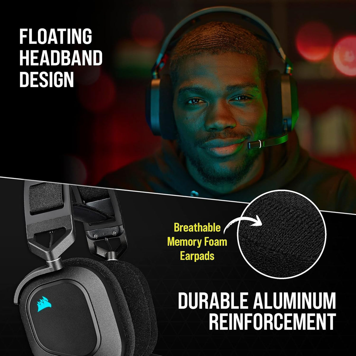 CORSAIR HS80 RGB WIRELESS Multiplatform Gaming Headset Dolby Atmos, Carbon