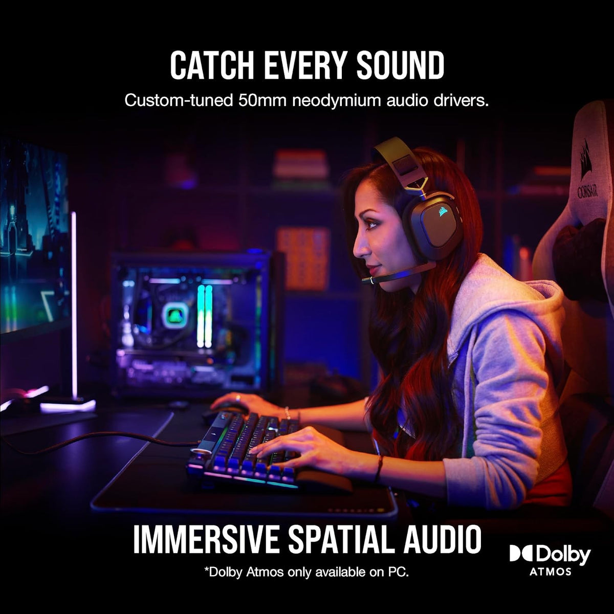 CORSAIR HS80 RGB WIRELESS Multiplatform Gaming Headset Dolby Atmos, Carbon
