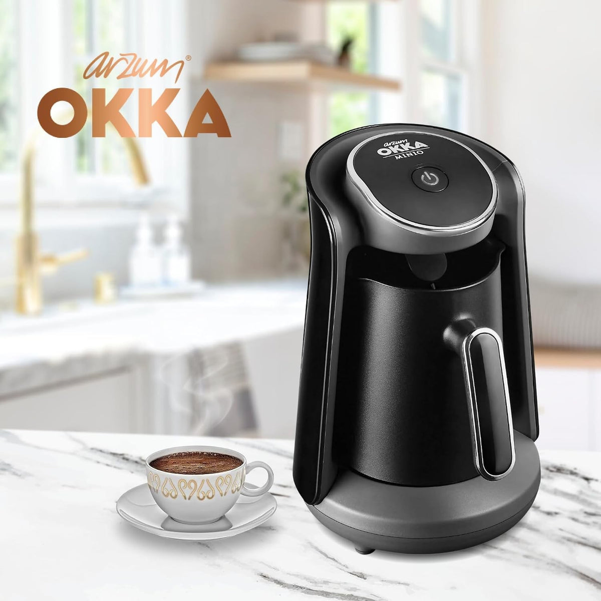 Arzum OKKA Minio OK004-K Turkish Coffee Machine 4 Cup Black Chrome 480W