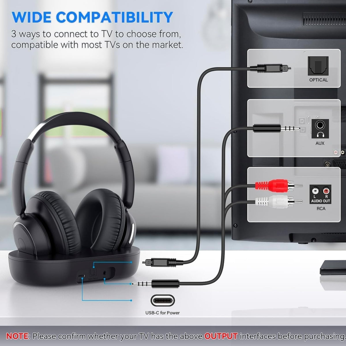 ANSTEN Wireless Headphones for TV Listening, TV Headphones Wireless