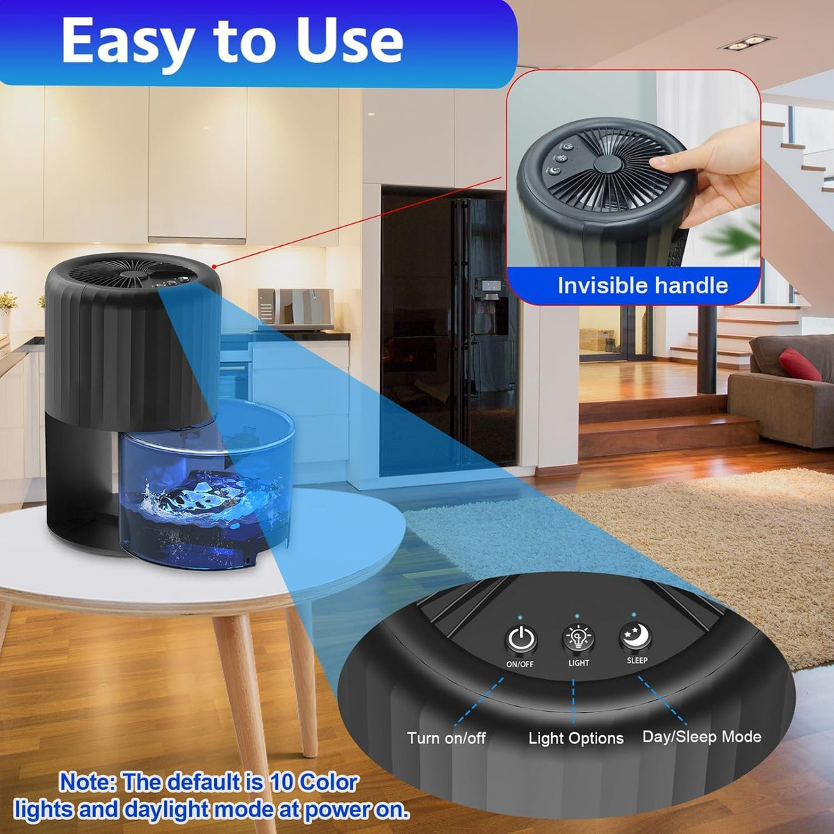 2200ML Auto Defrost Black Dehumidifier for Home: Quiet & Efficient for Bedrooms