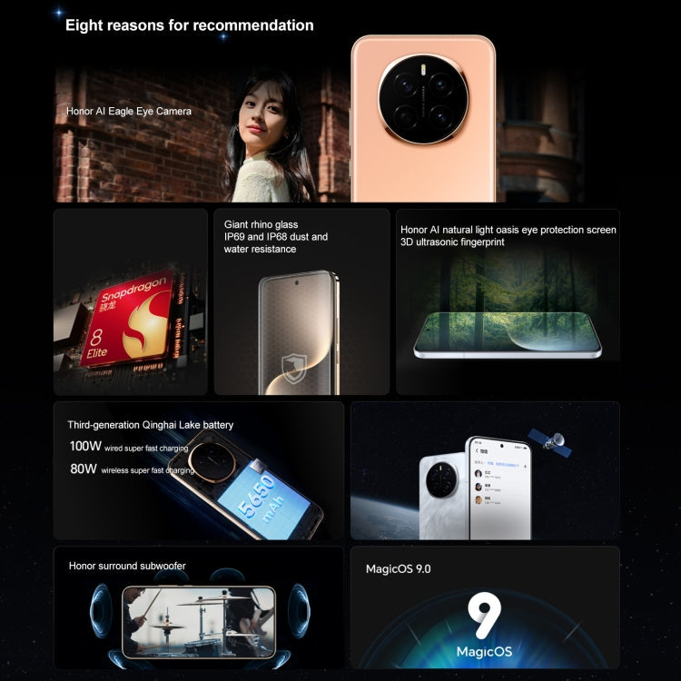 Honor Magic7, 16GB+512GB, Screen Fingerprint, 6.78 inch MagicOS 9.0 / Android 15 Snapdragon 8 Elite 3nm Octa Core, Network: 5G, NFC, OTG, Support Google Play (Black)