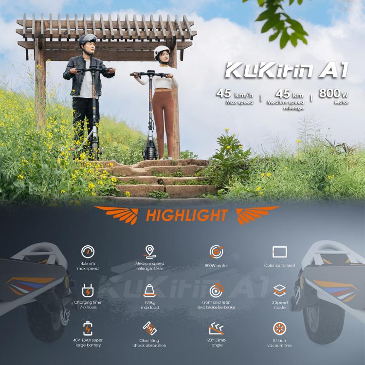 [EU Warehouse] Kukirin A1 800W Three-speed Folding Electric Offroad Scooter with 10 inch Vacuum Tires, EU Plug