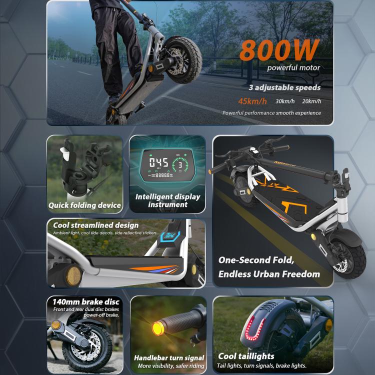 [EU Warehouse] Kukirin A1 800W Three-speed Folding Electric Offroad Scooter with 10 inch Vacuum Tires, EU Plug