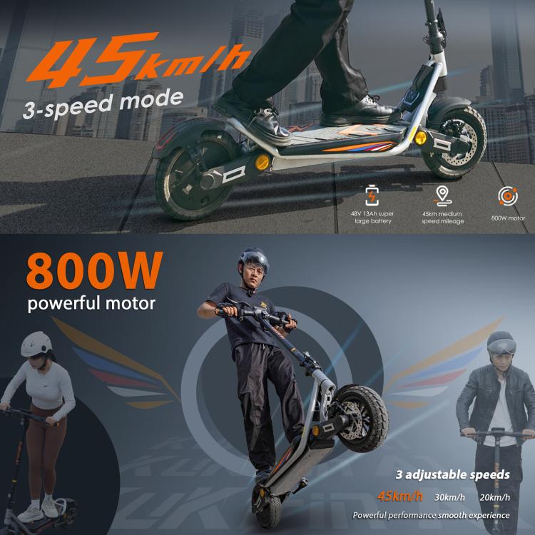 [EU Warehouse] Kukirin A1 800W Three-speed Folding Electric Offroad Scooter with 10 inch Vacuum Tires, EU Plug