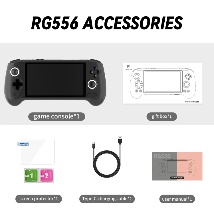 ANBERNIC RG556 Handheld Game Console Android 13 System 5.48-Inch AMOLED Screen WIFI Bluetooth Game Player 128GB+256GB(Black)
