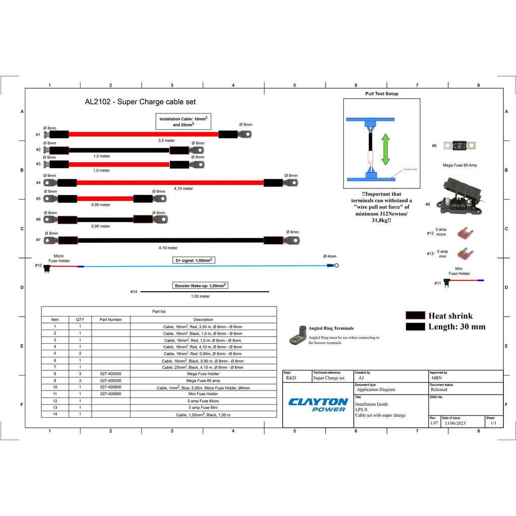 Clayton Power - 5 m cable set for alternator + Extra cables for Super Charge