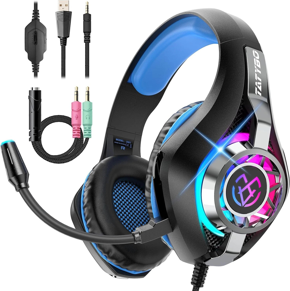 Tatybo XW1 Wired Gaming Headset – Black and Blue