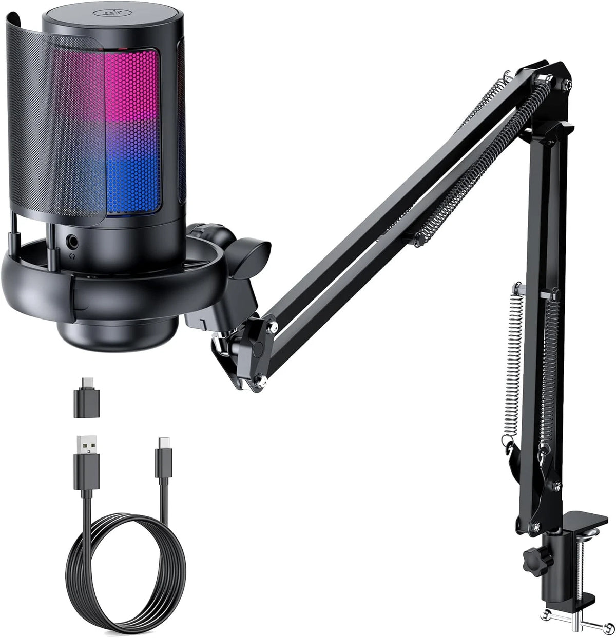 QIUOIO ME9S RGB USB Gaming Microphone with Boom Arm